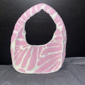 Beaded Pink and White Hobo Bag